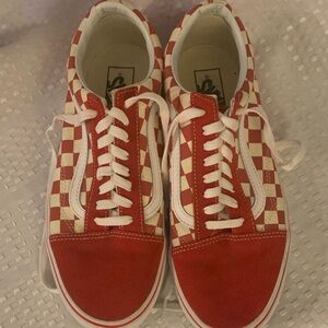Men’s Vans Off the Wall red and white checkerboard style; low rise, size 9.